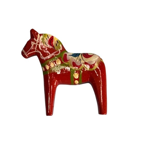 Hand-Painted Swedish Dala Horse Magnet 2" Red Folk Art Sweden - Picture 4 of 6